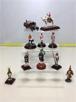 Assorted miniatures on stands and die cast fire
