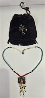 Native American Beaded Necklace and Pouch
