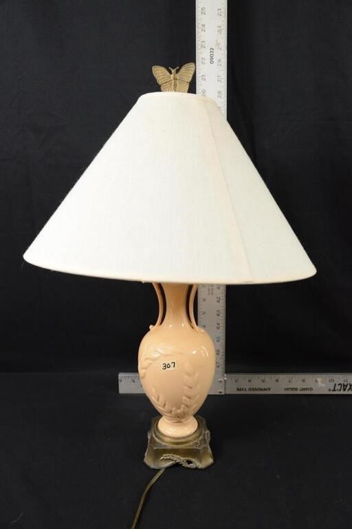 VINTAGE PORCELAIN LAMP - BRASS BUTTERFLY FINIAL