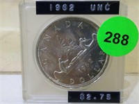 1962 Silver Canadian Dollar coin in plastic