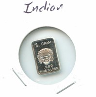 1 gram Silver Bar - Indian, .999 Fine Silver