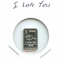 1 gram Silver Bar - I Love You, .999 Fine Silver