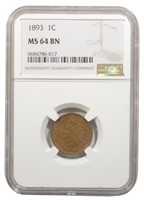 NGC MS-64 BN 1893 Indian Cent