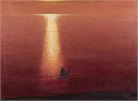 Joseph Condie Lamb, Sunset with ship, a/c.
