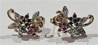 Post Earrings, Gold over Sterling Silver W/ Gems