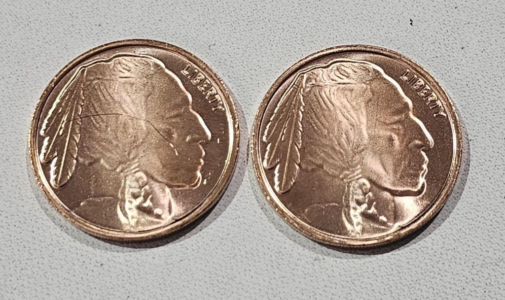 (2) 1 oz .999 Copper Buffalo Round