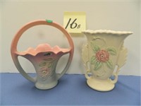 (2) Hull Pottery Pieces - 7 1/2" Basket &
