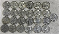 25 Washington Silver Quarters US Coin Lot