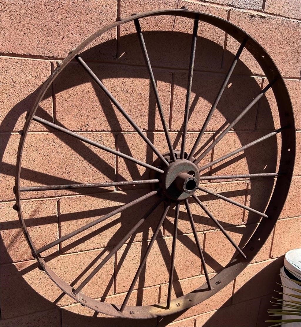 MCM Lawn Chairs, Old Wagon Wheels, WWI Helmet & Antique Farm