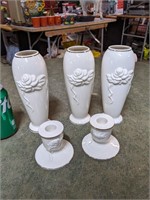 3 Lenox Vases & 2 Candle Holders