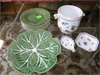 GLASS LOT: VEGETABLE PLATE & 6 SERVING PLATES & 3