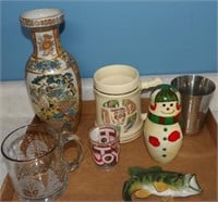 Glass Lot - Vase, Mug, Stein, Nesting Snowmen, Etc