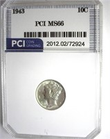 1943 Dime PCI MS66