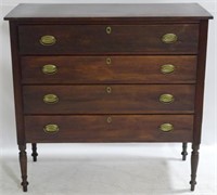 Early Sheraton 4 Drawer Chest on Turned Leg