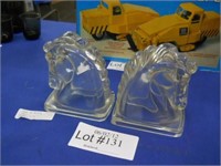 GLASS HORSE HEAD BOOKENDS