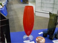 RED GLASS VASE, MADE IN ITALY - 15"