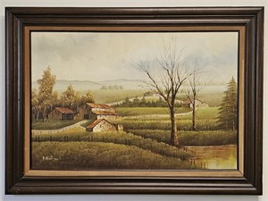 Framed Canvas Print of Farm Country Setting