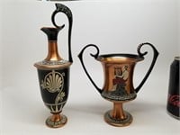 Enameled Copper Greek Chalice and Pitcher