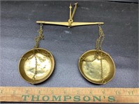 Antique brass scale and weights