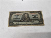 vintage canadian $5 bill