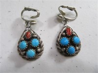 Pawn Sterling/Turquoise Unique Earrings signed "L"