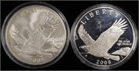 (2) 2008-P SILVER BALD EAGLE $1 COMMEMS PROOF