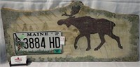 WOOD MOOSE DECORATED PC W/ ME LICENSE PLATE 32x15