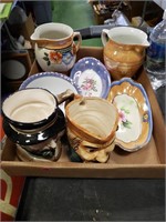 Lot of Head Mugs, Floral Dishes, Pitchers