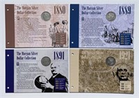 Lot of 4 Morgan Silver Dollars in Info Boards