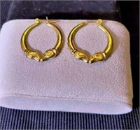 14K Gold Ram Hoop Earrings, 1" dia