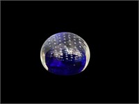 J.B. Stamped Art Glass Blue Bubble Paperweight