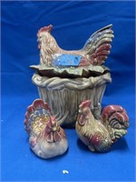 Ceramic Lidded Hen Jar & Salt & Pepper Shakers