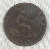 1870 Spain 10 Centimos Copper Coin