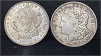 1921-P&S Silver Morgan Dollars (2 coins)