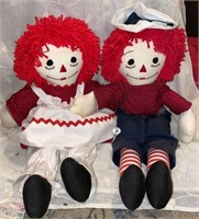 Pair Large Vintage Raggedy Ann & Andy Cloth Dolls