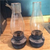 Pr. of Hurricane Oil Lamps with Shades