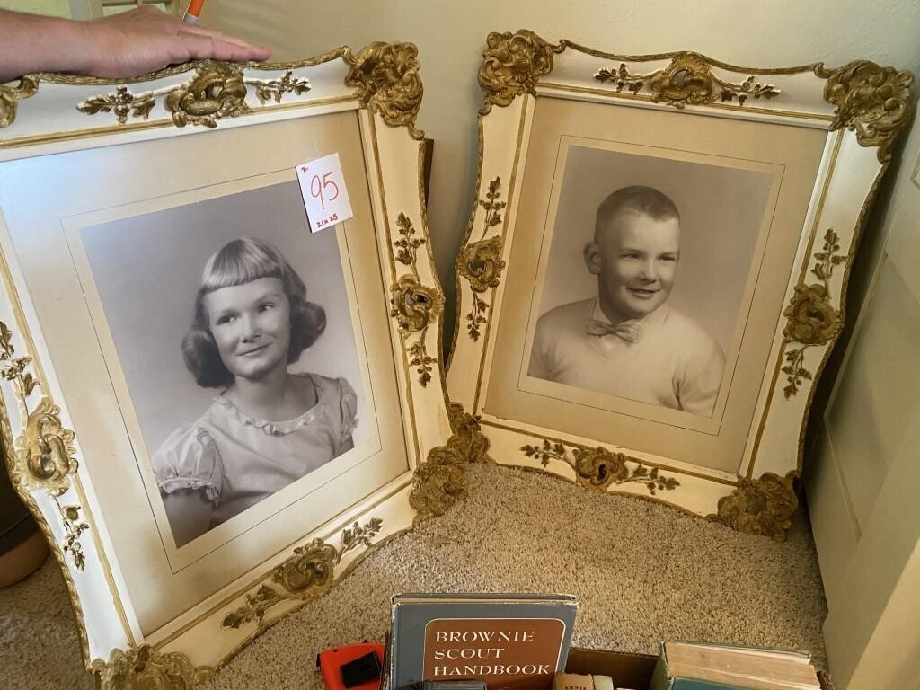 2 LARGE VINTAGE PICTURE FRAMES W/ PICTURES