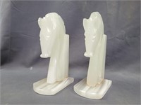 Vintage White Onyx Trojan Horse Head Bookends