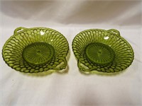 (2) Indiana Carnival Glass Avocado Green Honeycomb