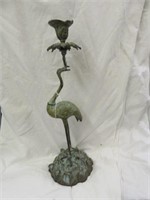 METAL CRANE CANDLESTICK 17"T