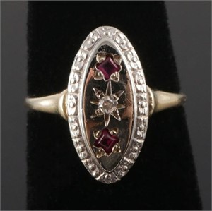 14K Diamond Ruby Art Deco Ring