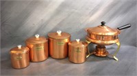 Set of 4 Copper Canister Set With Lids & Fondue