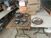 group of vtg heavy silverplate teaset - bowls &