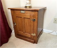 VINTAGE WHITE CLAD NIGHTSTAND WITH CONTENTS