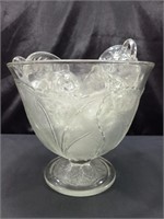 Glass Punch Bowl & Cups (cups do not match)