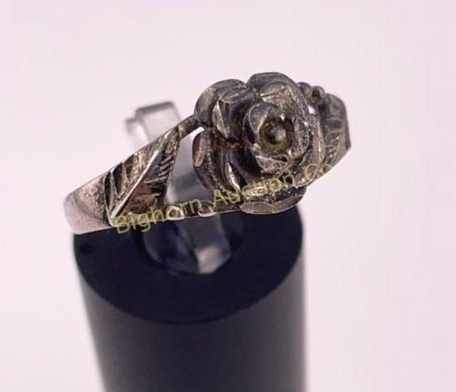 Rose Ring Sz 9.5 Sterling Silver