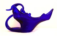 Vintage cobalt art glass swan bowl