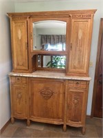 Antique Wood Hutch with Marble Top