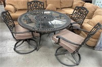 11 - ROUND GLASS-TOP PATIO TABLE W/ 4 CHAIRS