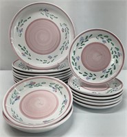 17pc Caleca Pink Garland Plates & Bowls